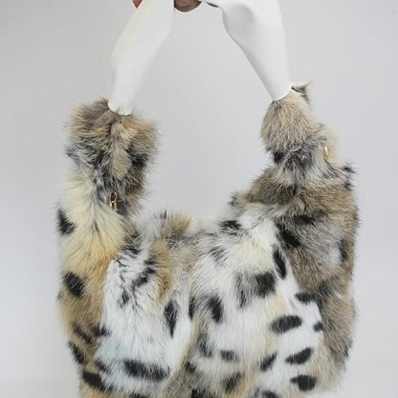 Neiman Marcus Lynx Print Rabbit Fur Hobo Bag - Picture 1 of 6